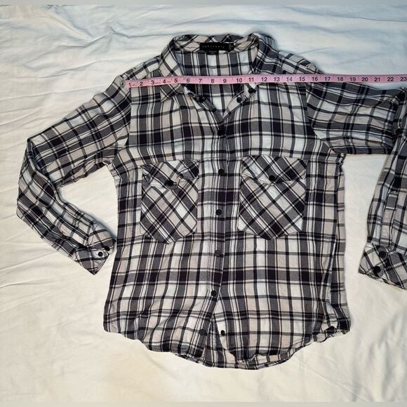 Sanctuary Plaid Boyfriend Shirt Button-Up Black/White Checkered Flannel Size S - Picture 9 of 11